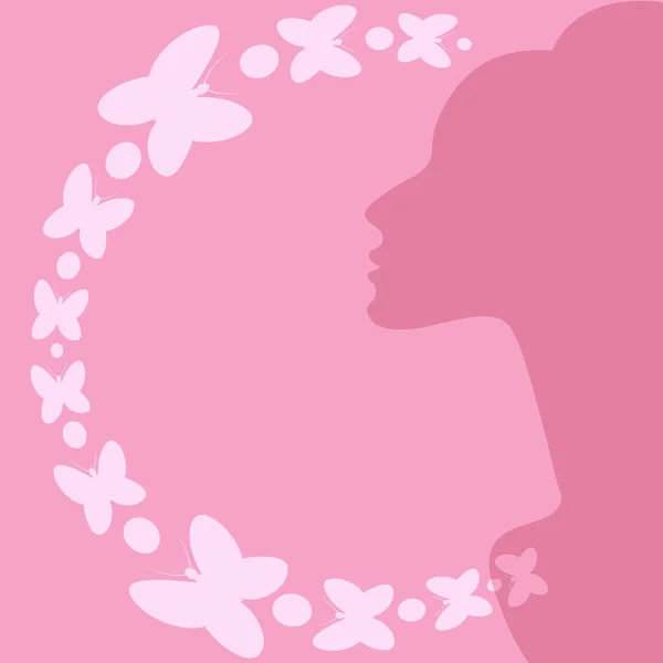 Ilustrace Čtvercovém Pozadí Téma Inspirace Elegantní Ženský Profil Motýli Designový — Stockový vektor