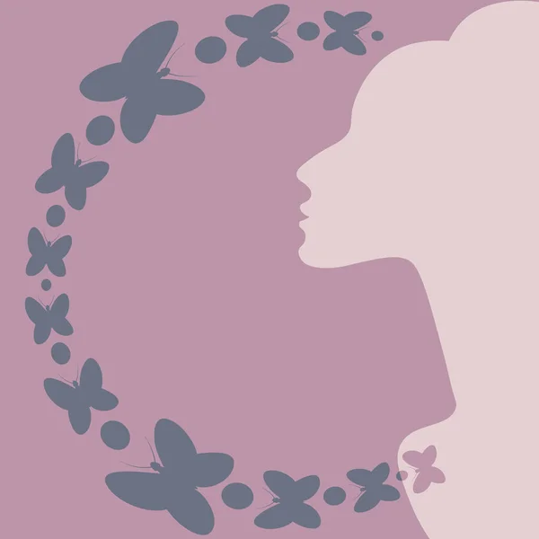 Illustration Square Background Theme Inspiration Elegant Female Profile Butterflies Design — 图库矢量图片