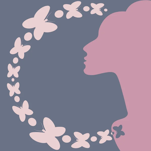 Illustration Square Background Theme Inspiration Elegant Female Profile Butterflies Design — 图库矢量图片