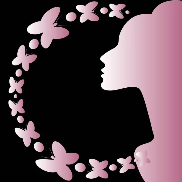 Ilustrace Čtvercovém Pozadí Téma Inspirace Elegantní Ženský Profil Motýli Designový — Stockový vektor