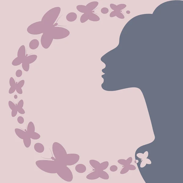 Illustration Square Background Theme Inspiration Elegant Female Profile Butterflies Design — Stock Vector