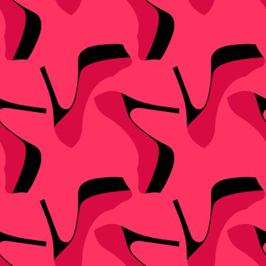 Illustration Seamless pattern on a square background - beautiful shoes on a high platform and thin heels. Design element of books, notebooks, postcards, interior items. Wallpapers, textiles, packaging, background for a website, mobile application or 