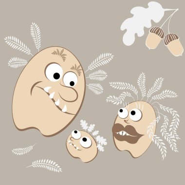 fairy-tale characters - living stones with eyes overgrown with grass. Family conversation. Genetics. Design element