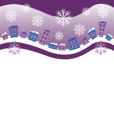 An illustration on a square background, a website cap, a postcard or a book - a winter village or houses in the snow
