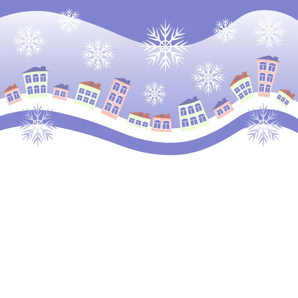 An illustration on a square background, a website cap, a postcard or a book - a winter village or houses in the snow — Vector de stock