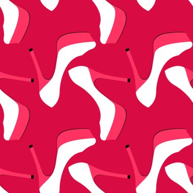 Illustration Seamless pattern on a square background - beautiful shoes on a high platform and thin heels. Design