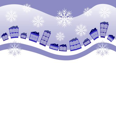 An illustration on a square background, a website cap, a postcard or a book - a winter village or houses in the snow