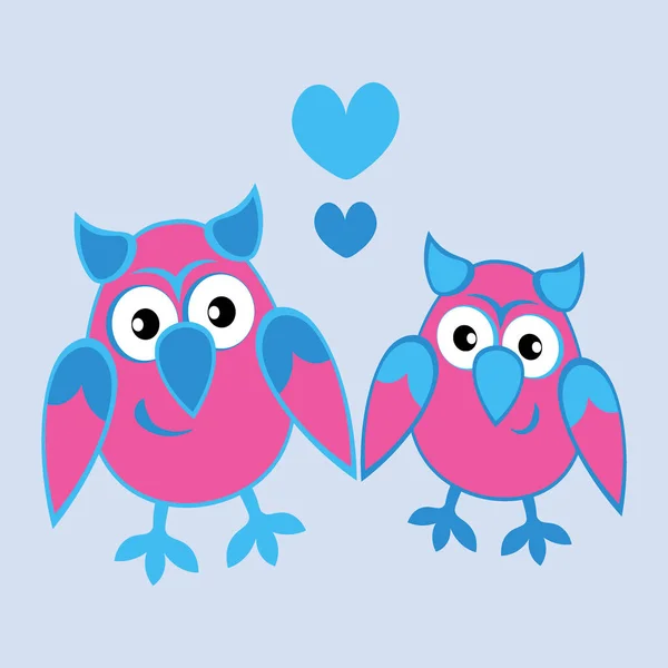 Приклад Квадратному Тлі Дві Сови Закохані Серця Картонові Птахи Пастіче — стоковий вектор