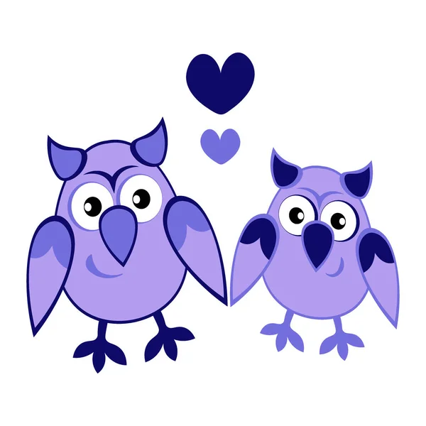 Illustration Auf Quadratischem Hintergrund Zwei Herzen Verliebte Eulen Zeichentrickvögel Pastiche — Stockvektor