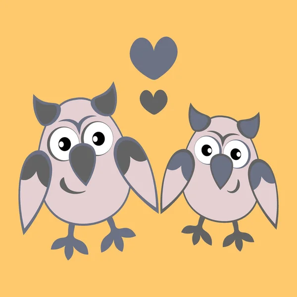 Ilustração Contexto Quadrado Duas Corujas Amor Com Corações Pássaros Desenhos — Vetor de Stock