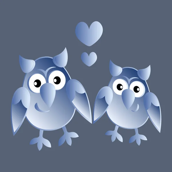 Illustration Fyrkantig Bakgrund Två Ugglor Förälskade Hjärtan Tecknade Fåglar Det — Stock vektor