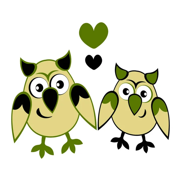 Приклад Квадратному Тлі Дві Сови Закохані Серця Картонові Птахи Пастіче — стоковий вектор