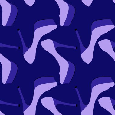Illustration Seamless pattern on a square background - beautiful shoes on a high platform and thin heels. Design element of books, notebooks, postcards, interior items. Wallpapers, textiles, packaging, background for a website, mobile application or 