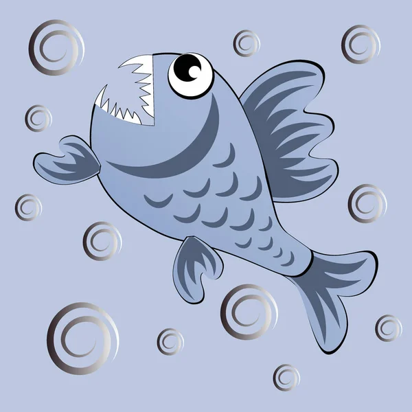 Illustration Square Background Predatory Evil Piranha Fish Fabulous Underwater World — Stock Vector