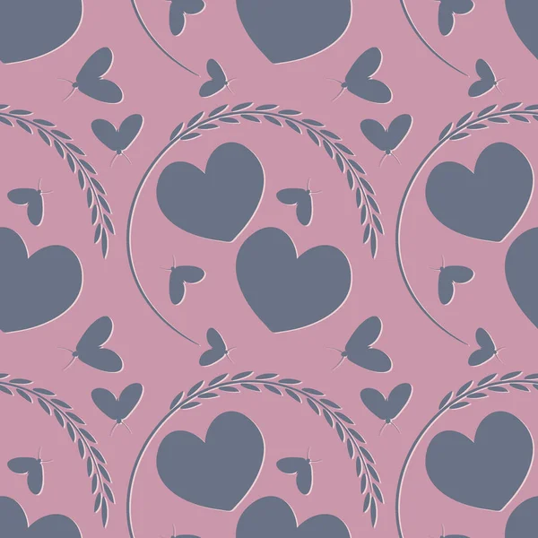 正方形の背景のパターンは愛です 幸運のための優雅な植物の馬蹄形の2つの心 バレンタインデー バレンタイン スタイリング グラフィック ノートブック ポストカード インテリアアイテムのデザイン要素 バック — ストックベクタ