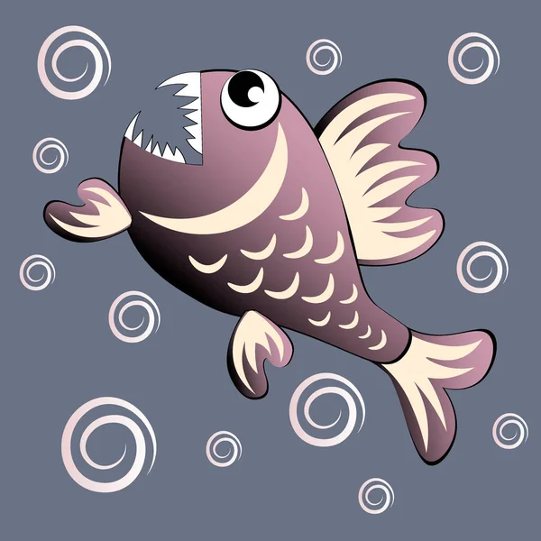 Ilustração Fundo Quadrado Peixe Piranha Mal Predatório Fabuloso Mundo Subaquático — Vetor de Stock
