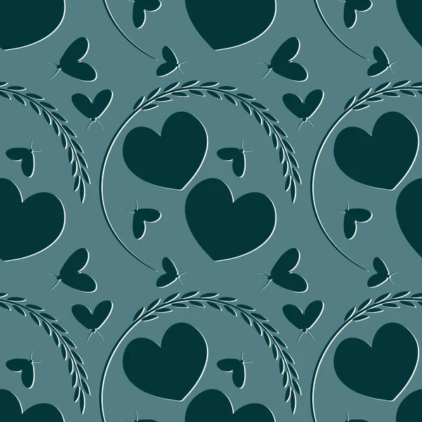 Wzór Kwadratowym Tle Miłość Dwa Serca Pełnej Wdzięku Podkowy Roślinnej — Wektor stockowy