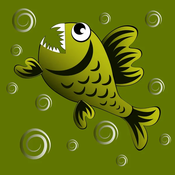 Predatory evil piranha fish. Fabulous underwater world. Styling, cartoon style — Stock Vector