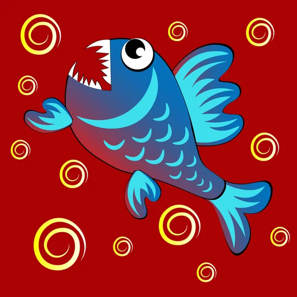 Peixe piranha do mal predatório. Fabuloso mundo subaquático. Estilo, estilo dos desenhos animados — Vetor de Stock