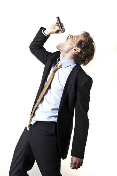 Heavy drinking businessman — Stock Photo, Image