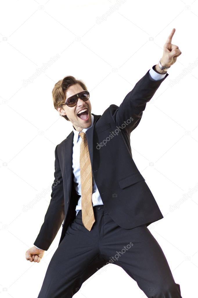 Ecstatic businessman celebrating deal