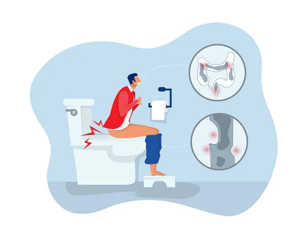 Muž Sedící Záchodě Trpící Hemeroidy Problém Zdravím Pocit Špatné Ploché — Stockový vektor