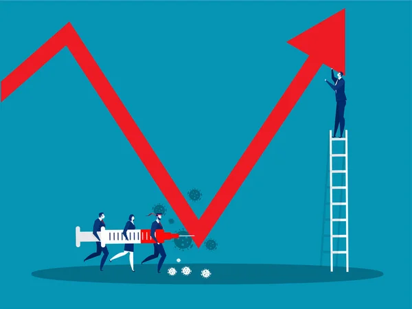 Team Business Holding Injetar Vacina Após Vírus Covid Ser Derrotado —  Vetores de Stock