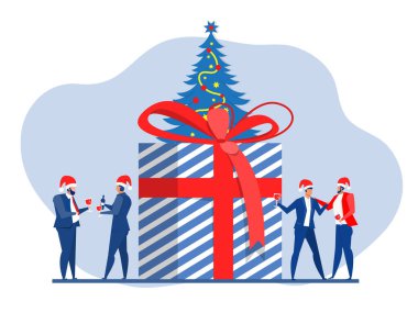 İnsanlar yeni yıl arifesinde ya da noel konsepti vektör illüstrasyonunda düz çizgi film tarzında mutlu olurlar..