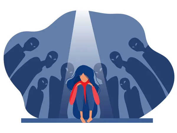 Depressed Girl Anxiety Scary Fantasies Feeling Sorrow Fears Sadness Vector — Stock Vector