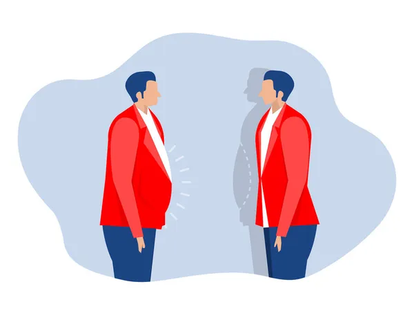 Zakenman Vergelijken Fat Slim Man Voor Gewichtsverlies Vector Illustrator — Stockvector