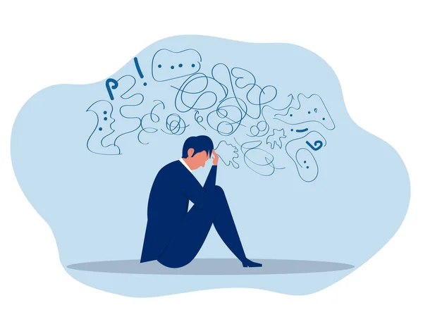 Adamı Saplantılı Düşüncelerden Muzdarip Baş Ağrısı Çözülmemiş Sorunlar Psikolojik Travma — Stok Vektör