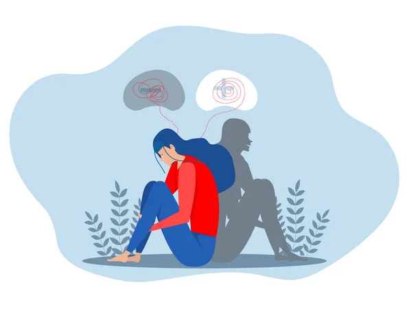 Wanita Sedih Kesepian Emosi Dan Depresi Depresi Berpikir Tentang Masalah - Stok Vektor