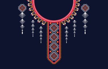 Etnik Boyun Nakışı Geometrik şekiller, moda vektörü için arka plan veya duvar kağıdı ve giysi için boyun nakış desenleri 