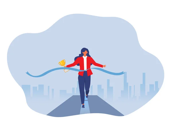 Femme Affaires Course Pied Femme Gagnant Course Avec Marathon Leader — Image vectorielle
