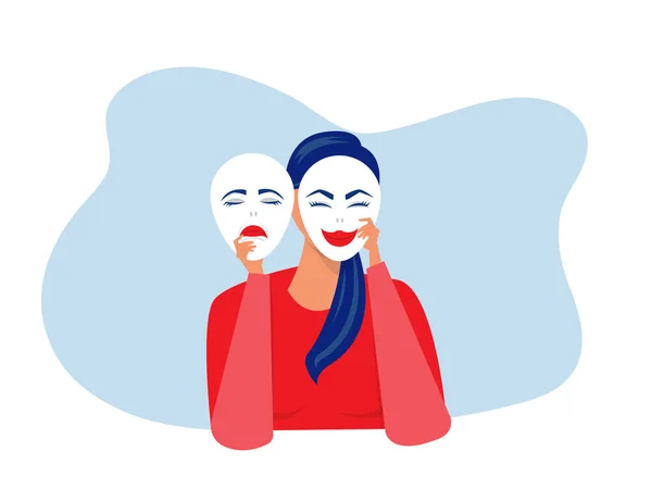 Betrüger Syndrom Masken Mit Glücklichen Oder Traurigen Gesichtsausdrücken Bipolare Störung — Stockvektor