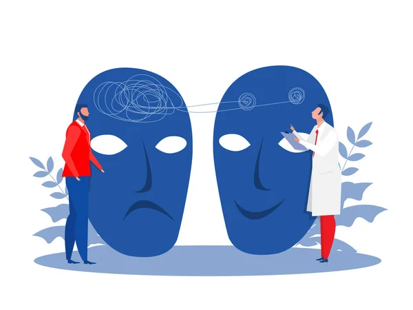 Doctor Test Expressions Imposter Syndrome Masks Happy Sad Bipolar Disorder — ストックベクタ