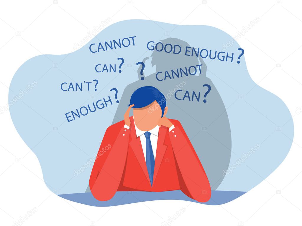 imposter syndrome businessmen worry with thinking if he can or cannot make and shadow  confusion or no confidence him thinking background concept vector