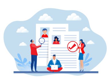 KYC veya bir büyüteç vektör illüstratörü aracılığıyla müstakbel ortaklar konseptinde müşterilerinin kimliklerini doğrulayan işletme sahibi müşterinizi tanıyın