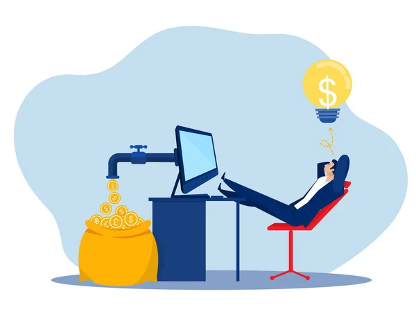 Businessman Sitting Relaxing Making Money Passively Finance Investment Wealth Passive — Image vectorielle