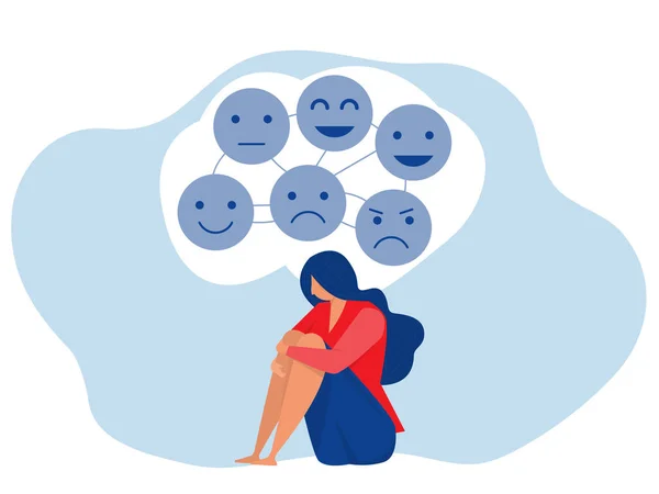 Γυναίκα Συναισθήματα Και Διαθέσεις Υποφέρουν Από Ψυχολογικό Πρόβλημα Μανιακή Κατάθλιψη — Διανυσματικό Αρχείο