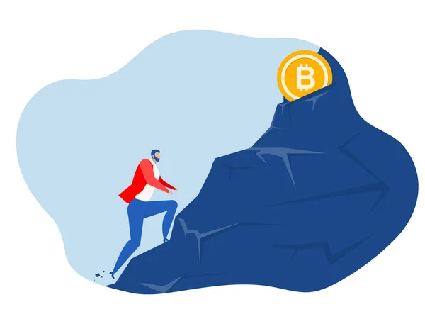 Επιχειρηματίας Αναρρίχηση Ένα Απότομο Βουνό Για Αδράξουν Την Bitcoin Business — Διανυσματικό Αρχείο
