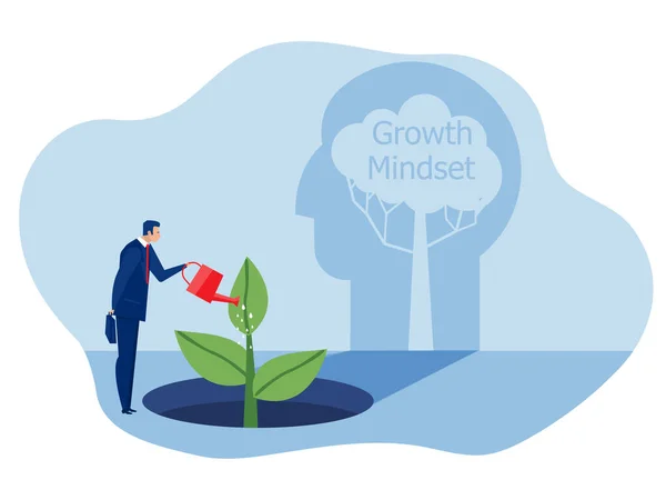 ビジネスマンシルエットの頭の成長の考え方 創造性 アイデア 知性の概念ベクトルイラストで植物を散水 — ストックベクタ