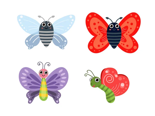 Set Colección Mariposas Diferentes Colores Diseño Plano Coloridos Insectos Verano — Archivo Imágenes Vectoriales