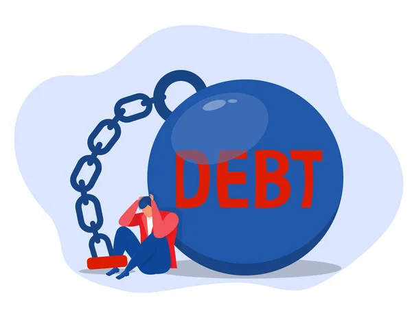 Businessman Dragging Chains Big Ball Chained Heavy Debt Burden Vector — Wektor stockowy