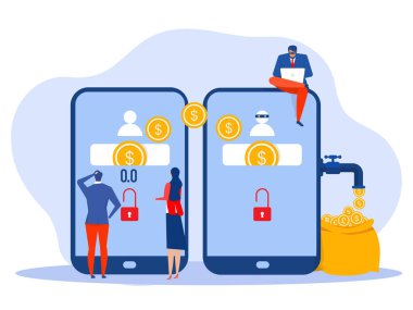 Dolandırıcı internet işlem cüzdanına erişmeye çalışmış ve tüm para birimini çalmış. Uygulama mobil suç kavramına yasadışı transfer.