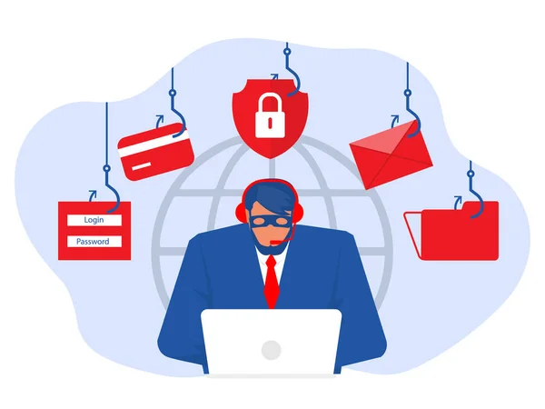 Hacker Cyber Attack Call Centre Hacker Stealing Personal Information Hacker — Vetor de Stock