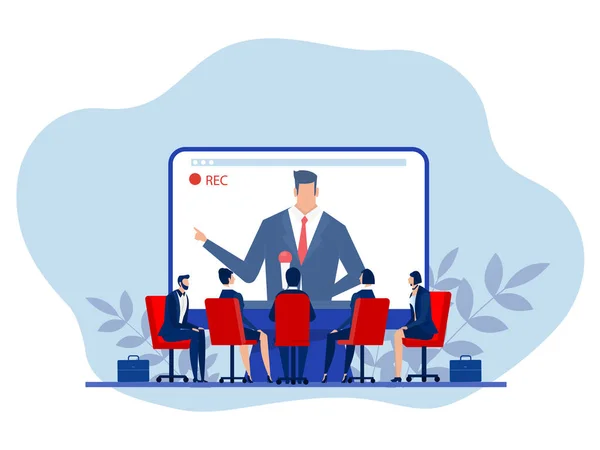 Video Conference Online Call Businesspeople Meeting Web Conference Concept Office — ストックベクタ