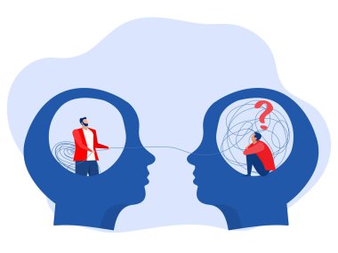 Düşüncelerde tam tersi bir kaos ve düzen, iş adamı sorununun çözümü tamamen zor ve karmaşık bir iş adamı konseptidir. vektör illüstrasyonu