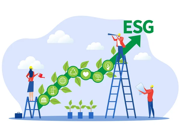 Business ESG or ecology problem concept, business invest energy sources. Preserving resources of planet. Cartoon modern flat vector illustration