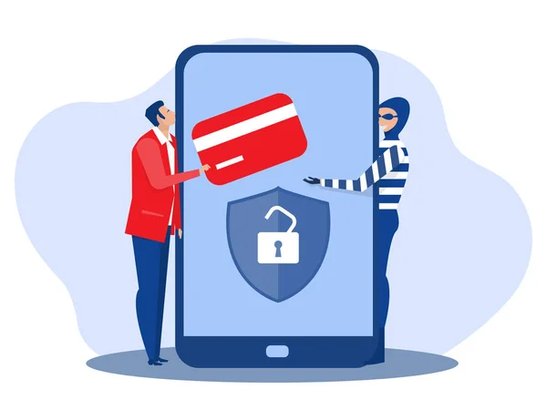 Cybersecurity Hackers Digital Money Theft Attacks Male Client Applications Get — Vetor de Stock